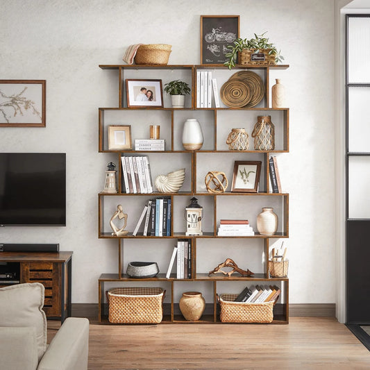 6-Tier Bookcase Tall Display Shelf Freestanding Storage Shelf Room Divider for Home Office