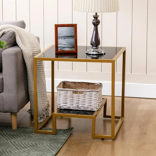 Tempered Glass End Table 21 Inch Square Accent Coffee Table