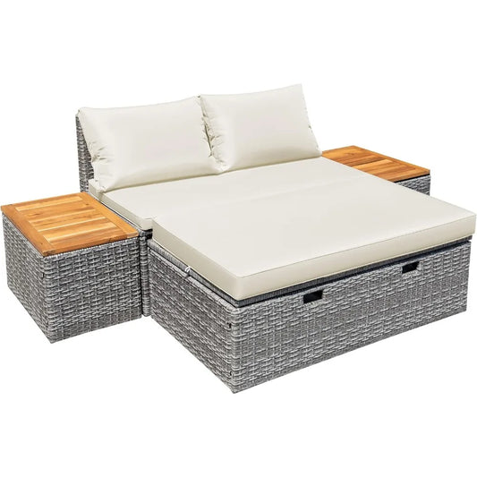 Outdoor Daybed Set Multifunctional Patio Day Bed Rattan