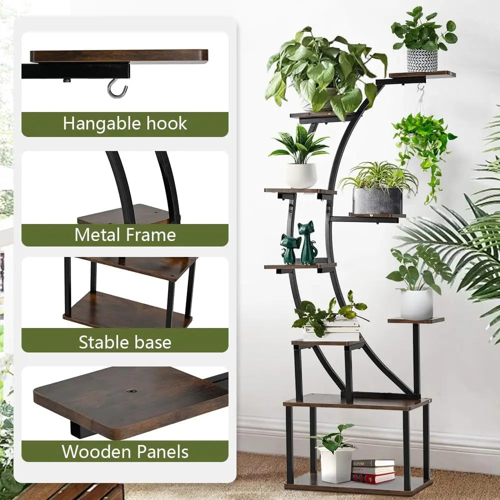 Black Plant Stand With Grow Light 9 Tiered Shelf 60 Inch