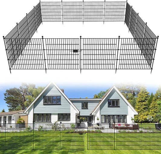 15 Panels No Dig Outdoor Garden Fence With Gate Rustproof 32 Inch High 35.4 Feet