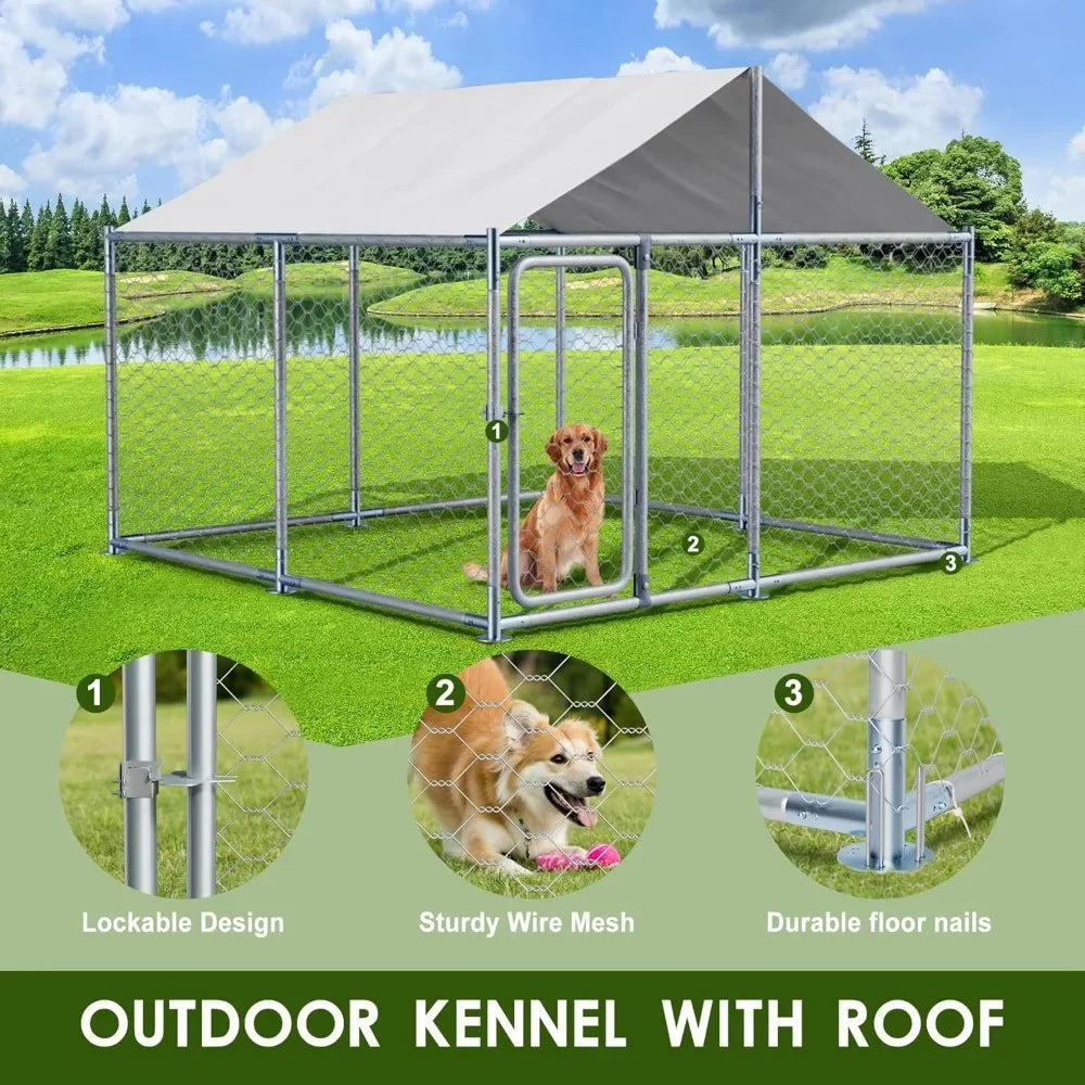 Outdoor Large Dog Kennel Enclosure With Roof Mesh Heavy Duty