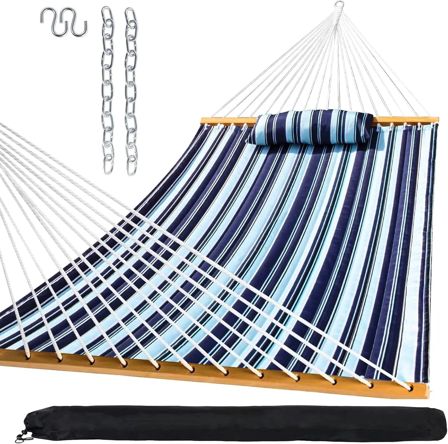 Outdoor Quilted Fabric Hammock with Pillow for Patio Use