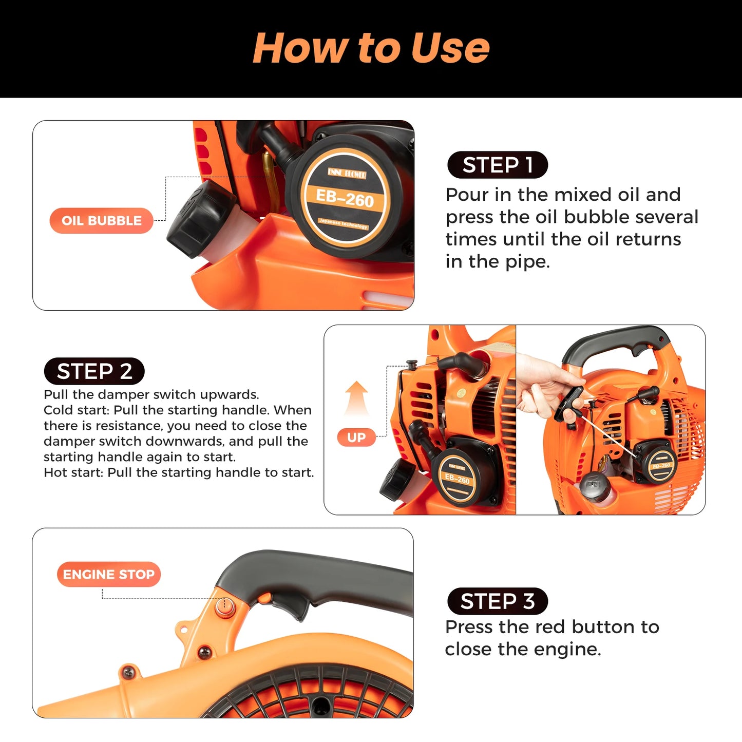Gas Leaf Blower 25.4cc 2 Stroke Commercial Handheld
