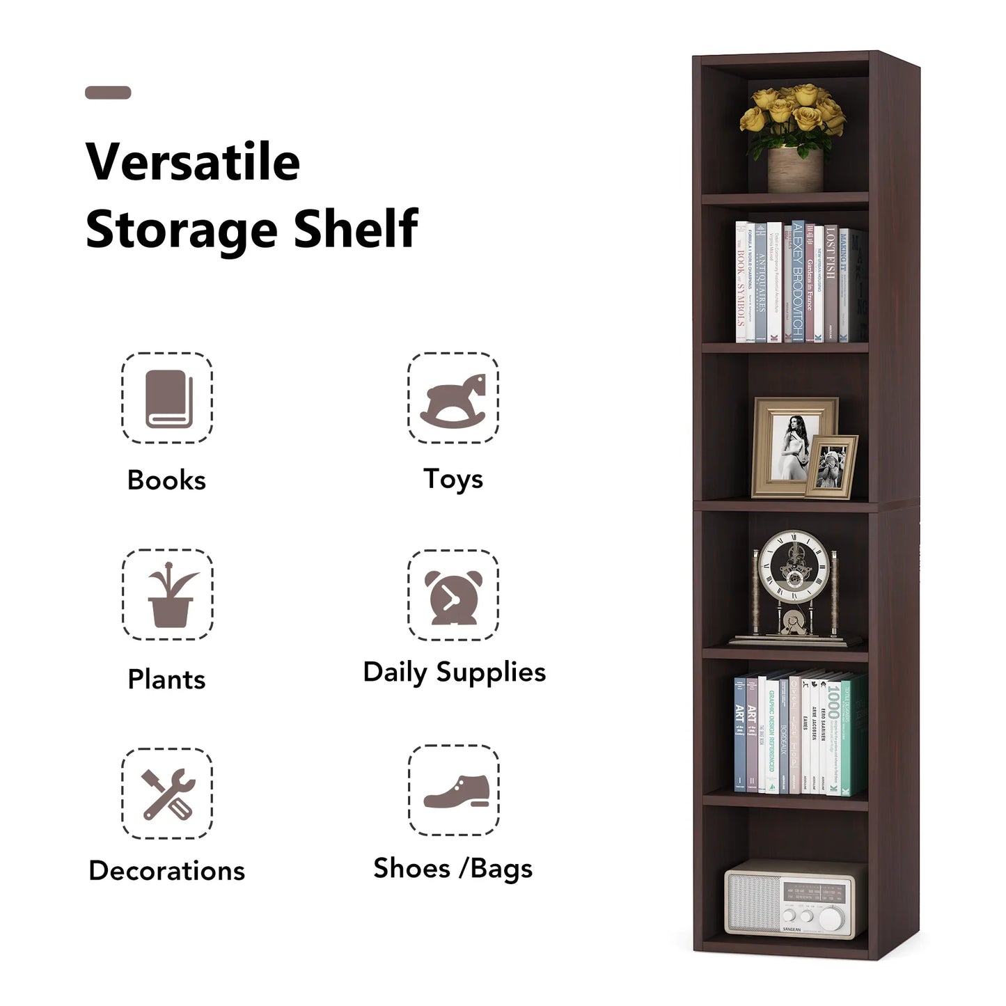 Tribesigns 70.9 Inch Tall Narrow Bookcase, Rustic Corner Bookcase with Storage, 6 Tier Cube Display Shelves for Home Office
