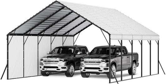 20x24 Ft Heavy Duty Outdoor Metal Carport Shelter With Removable PE Sidewalls