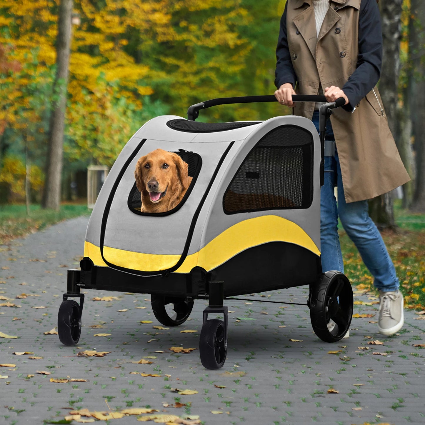 Foldable Four Wheel Dog Cat Stroller Portable Breathable