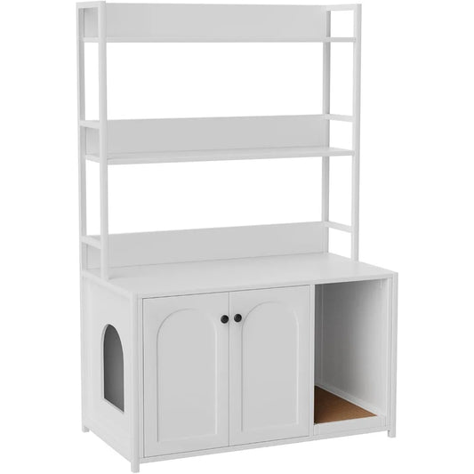 Litter Box Enclosure with 2 Storage Shelves for Cats