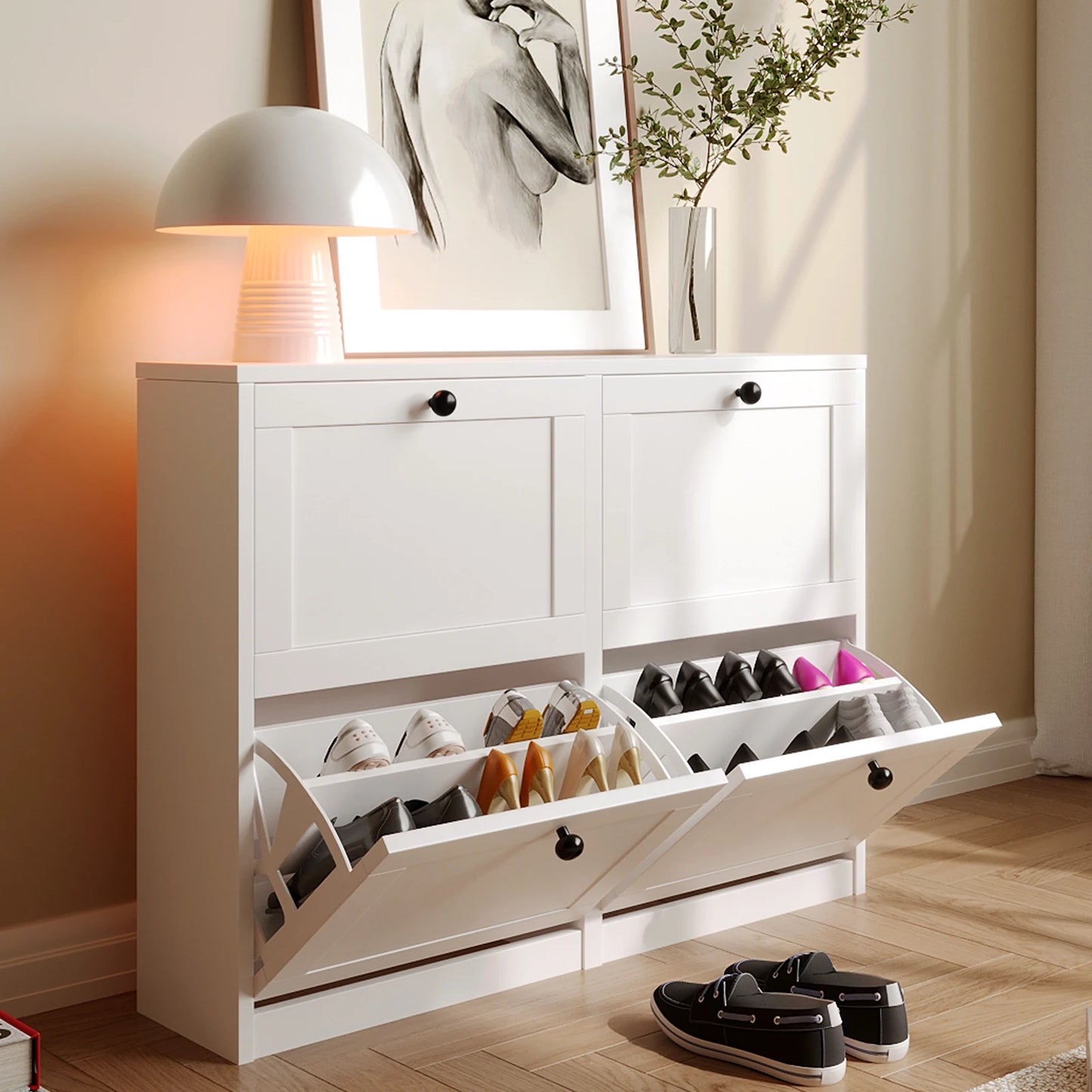 Shoe Cabinet Flip Drawers Freestanding Adjustable Shelf