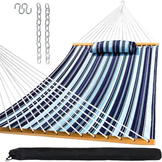 Outdoor Quilted Fabric Hammock with Pillow for Patio Use