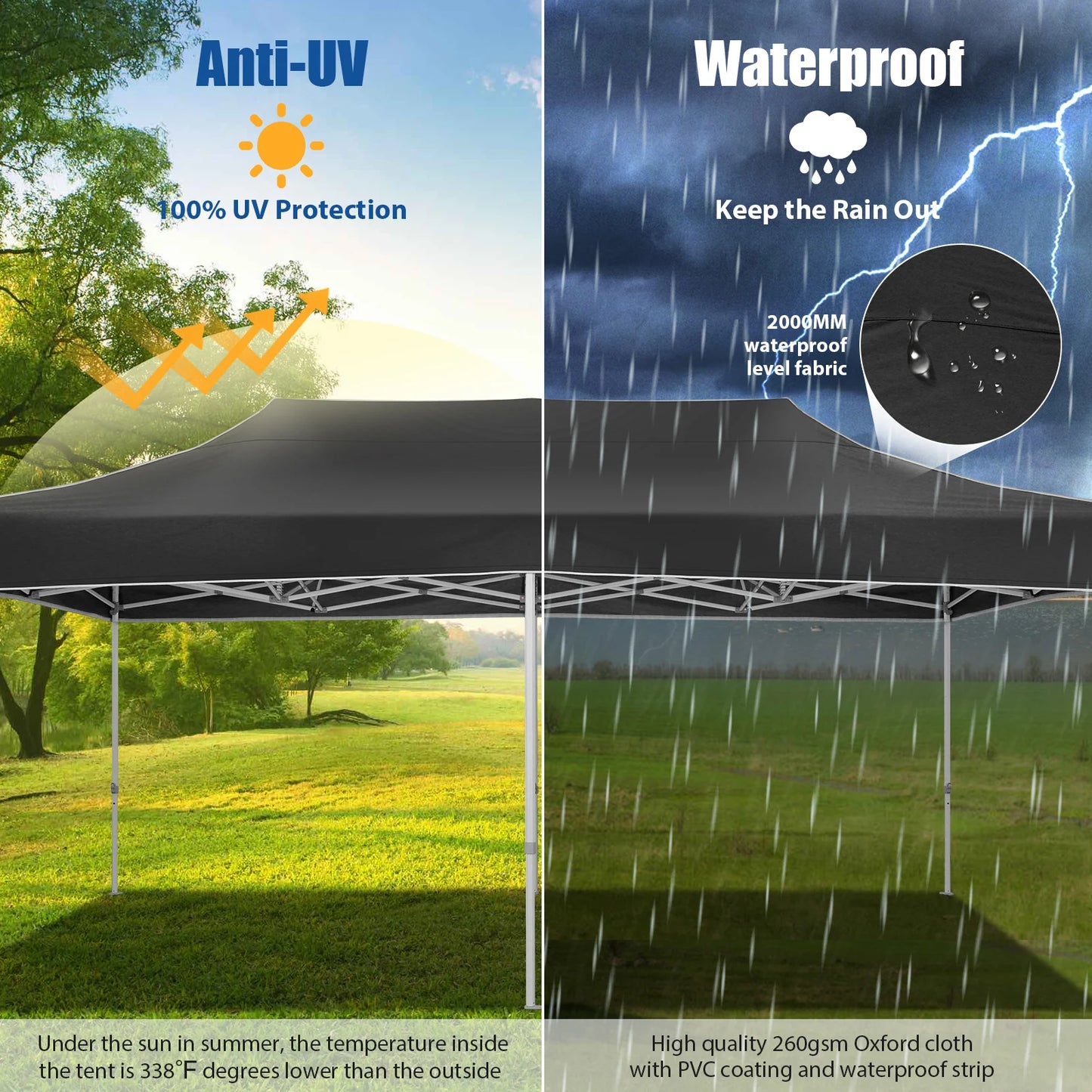 10x20 Pop Up Canopy Tent Waterproof With Roller Bag