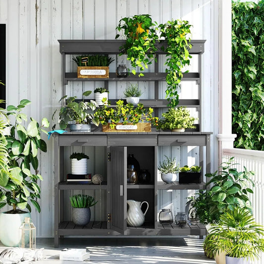 66 Inch Outdoor Wood Potting Bench Farmhouse Workstation