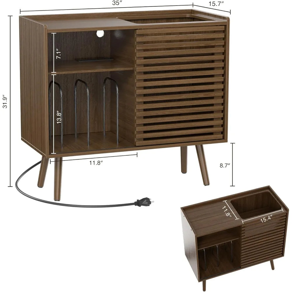 Mid Century Modern Record Player Stand With Power Outlet