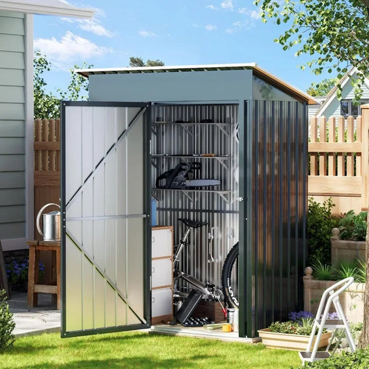 5X3X6.1Ft Outdoor Steel Storage Shed Frame Floor Lockable Doors Garden