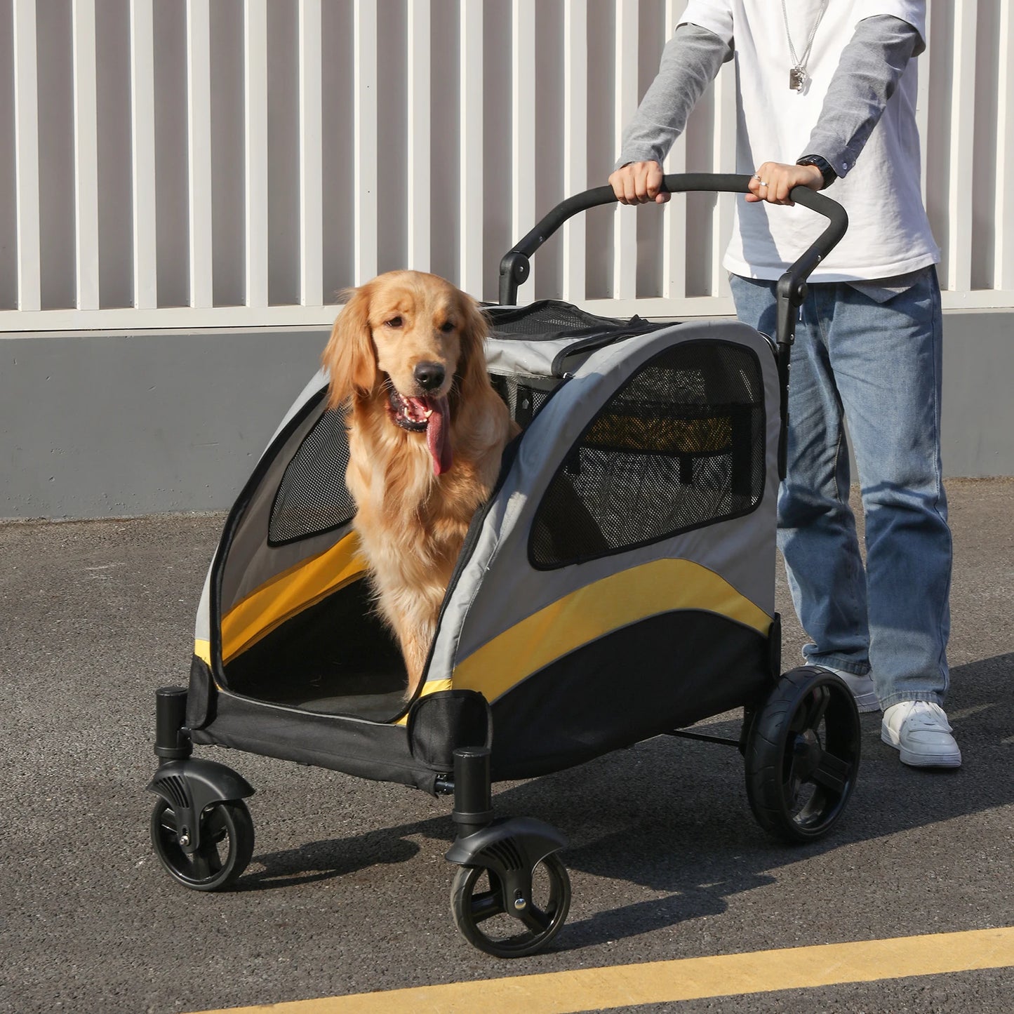 Foldable Four Wheel Dog Cat Stroller Portable Breathable
