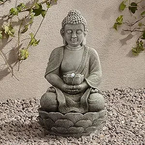 Sitting Buddha Zen Outdoor Water Fountain 21 Inch LED Light