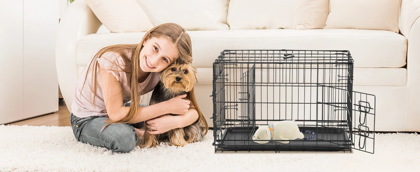 JHK Double Door Folding Metal Wire Dog Cage Large Kennel