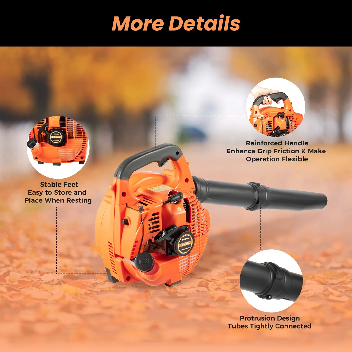 Gas Leaf Blower 25.4cc 2 Stroke Commercial Handheld
