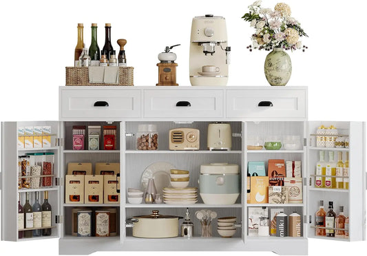 ANGDUO Modern Coffee Bar Cabinet With 4 Doors And 6 Adjustable Shelves