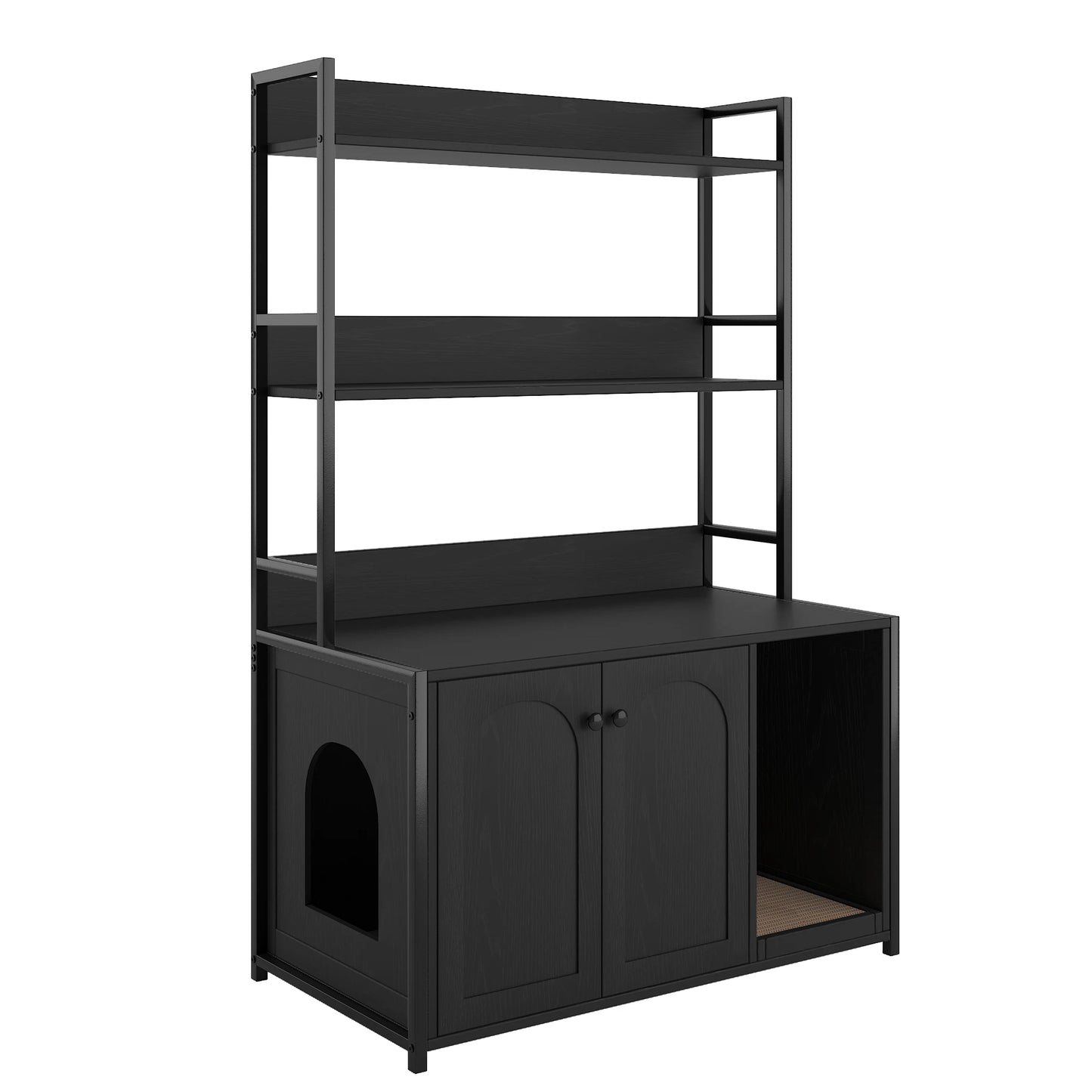 Wooden Hidden Cat Litter Box Enclosure With Shelves Doors