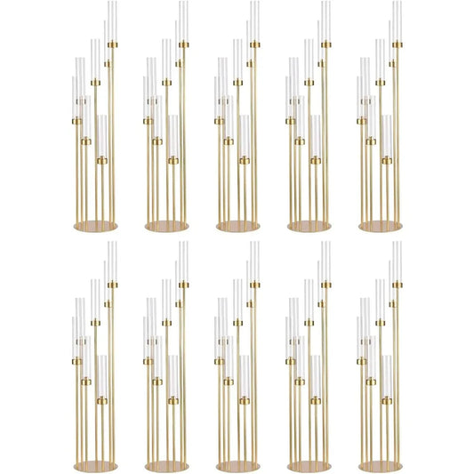10Sets Gold Floor Candelabra Centerpieces for Wedding 48 Inch Tall Metal 7 Arms Candlestick Holder