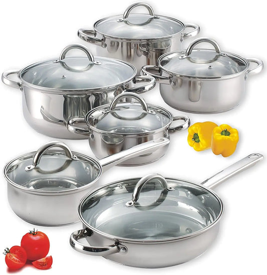 Cook N Home Kitchen Cookware Sets, 12-Piece Stainless Steel