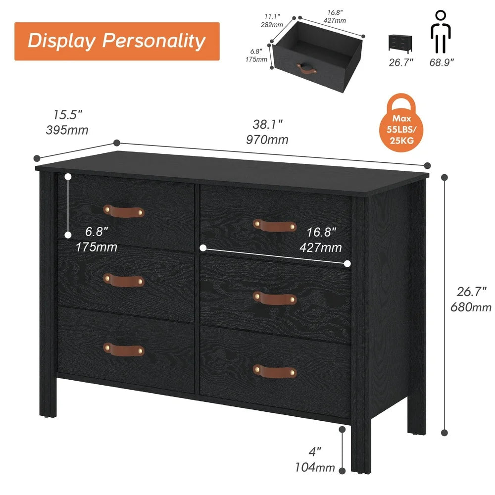 Modern 6 Drawer Dresser With Fabric Drawers Storage