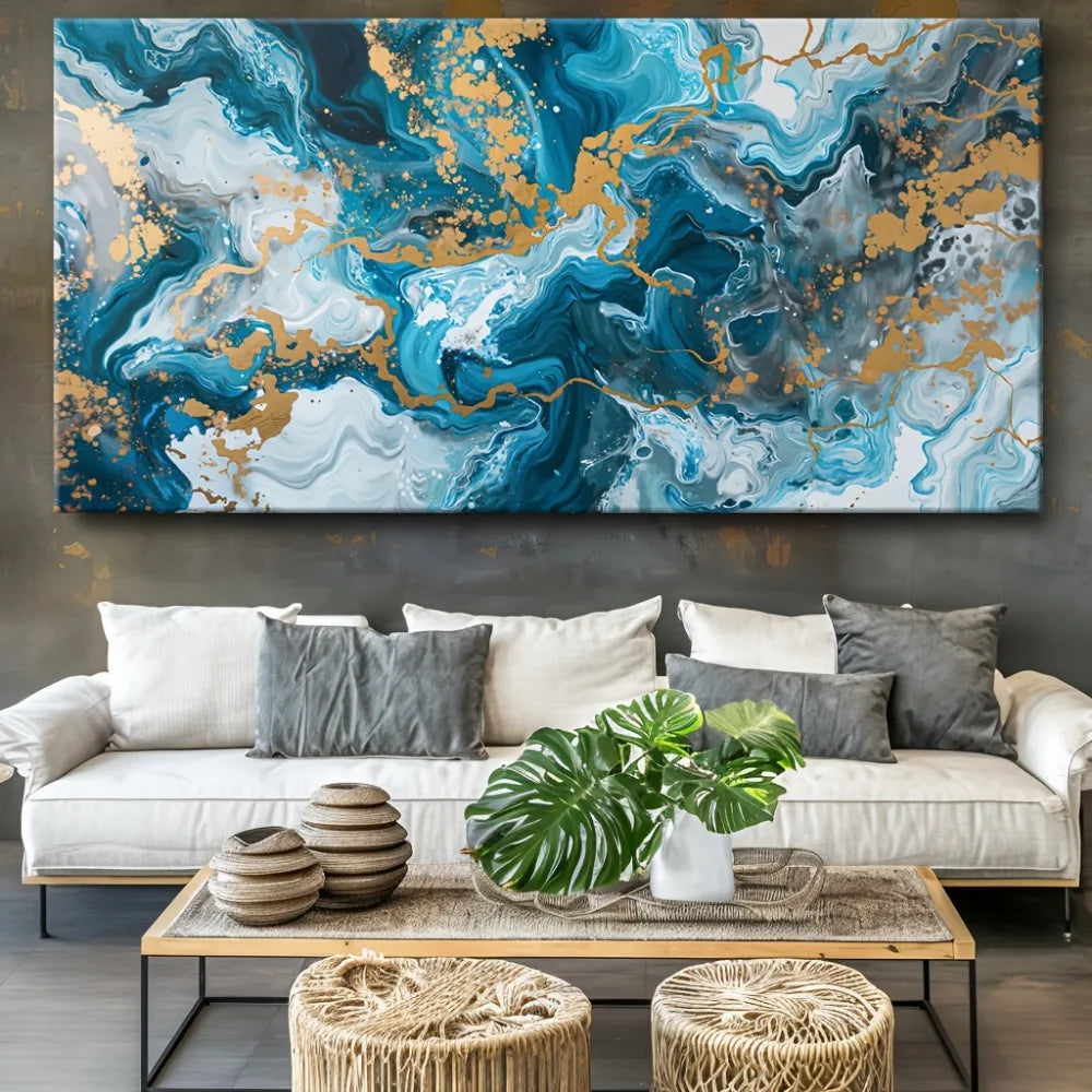 Blue Abstract Canvas Wall Art Painting for Living Room