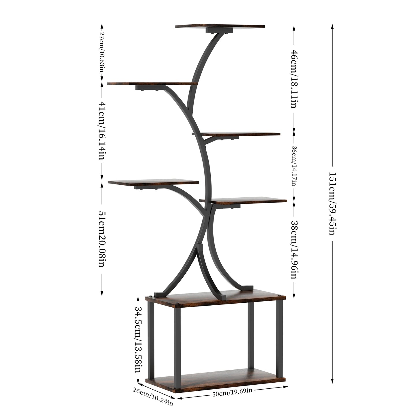 Industrial Style Multilayer Plant Stand Tree Shaped Display