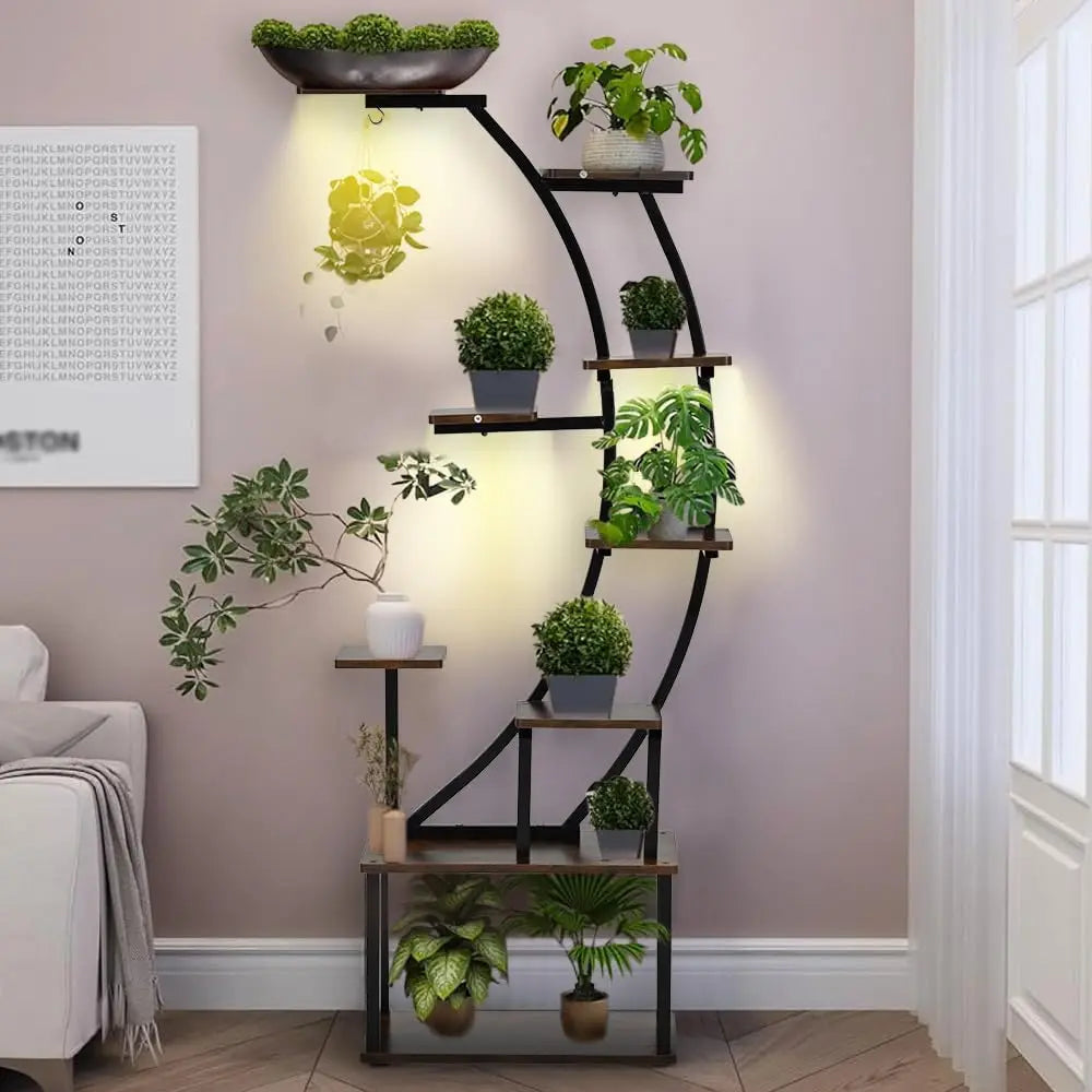 Black Plant Stand With Grow Light 9 Tiered Shelf 60 Inch