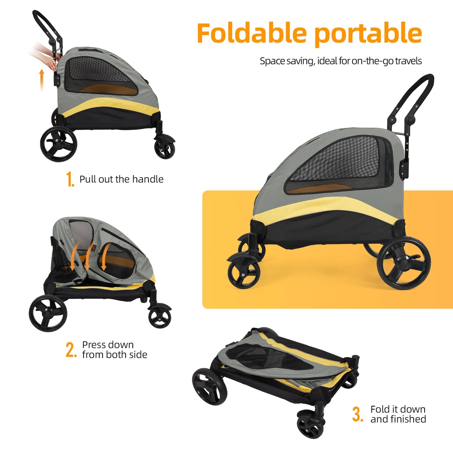 Foldable Four Wheel Dog Cat Stroller Portable Breathable