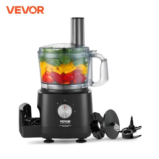VEVOR Food Processor 9-Cup Vegetable Chopper for Chopping Slicing Shredding Puree and Kneading 600W Stainless Steel Blade Black
