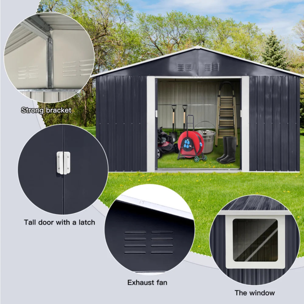 Metal 11.2ftx10.6ft Garden Sheds Grey Outdoor Storage