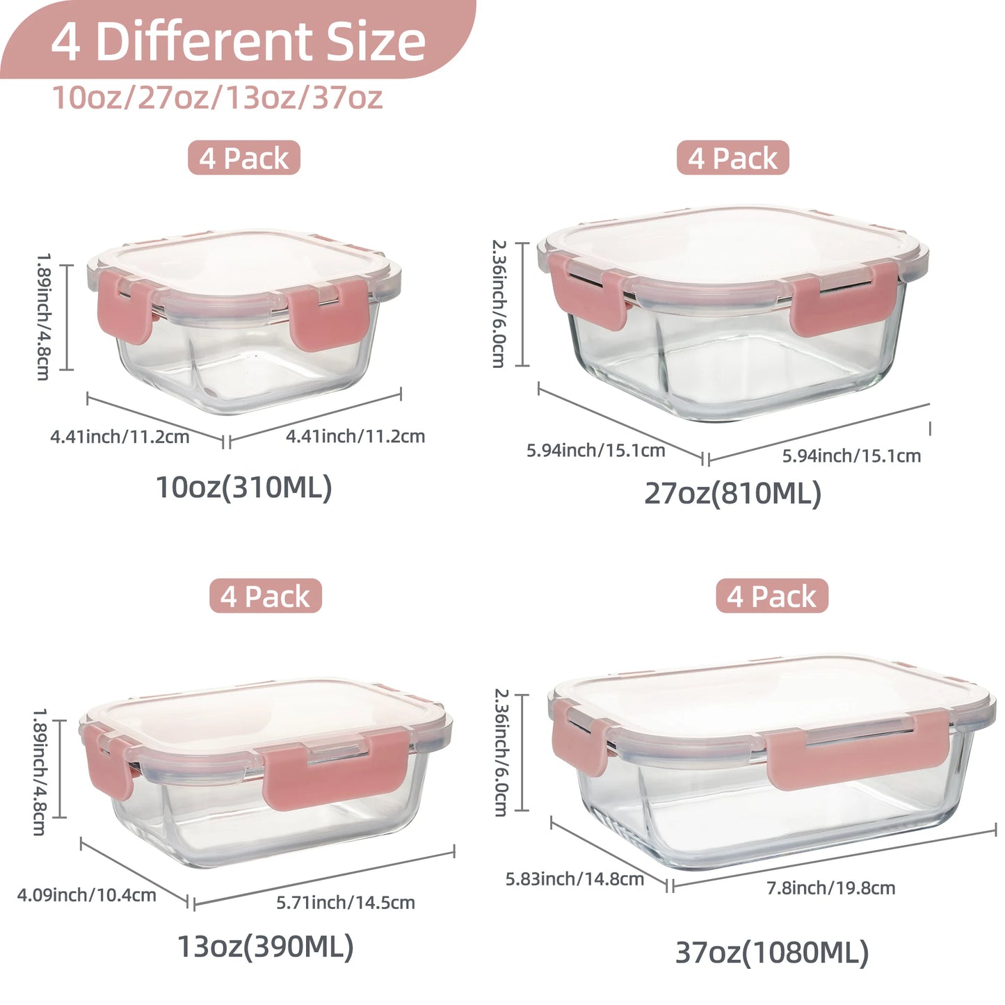 16 Piece Glass Food Storage Containers Leakproof Airtight
