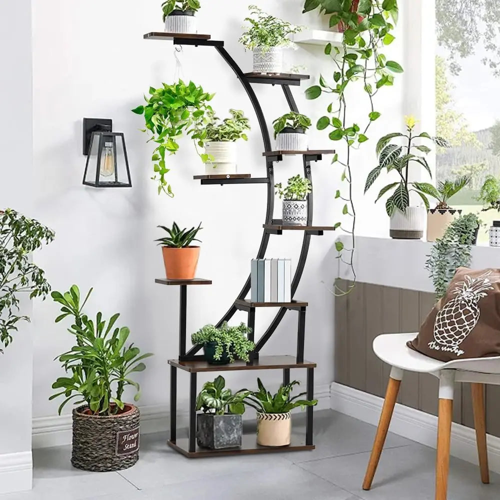 Black Plant Stand With Grow Light 9 Tiered Shelf 60 Inch