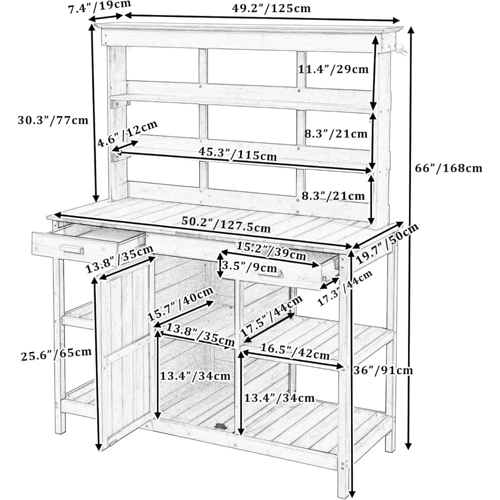 66 Inch Outdoor Wood Potting Bench Farmhouse Workstation