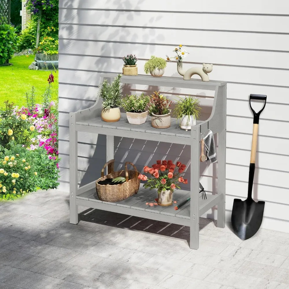 HDPS All Weather Potting Bench Table With 4 Side Hooks