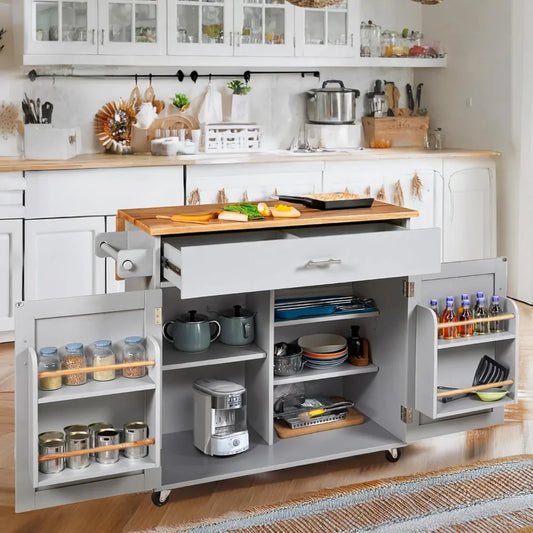 Small Kitchen Island Cart On Wheels With Drop Leaf Countertop And Storage Drawer