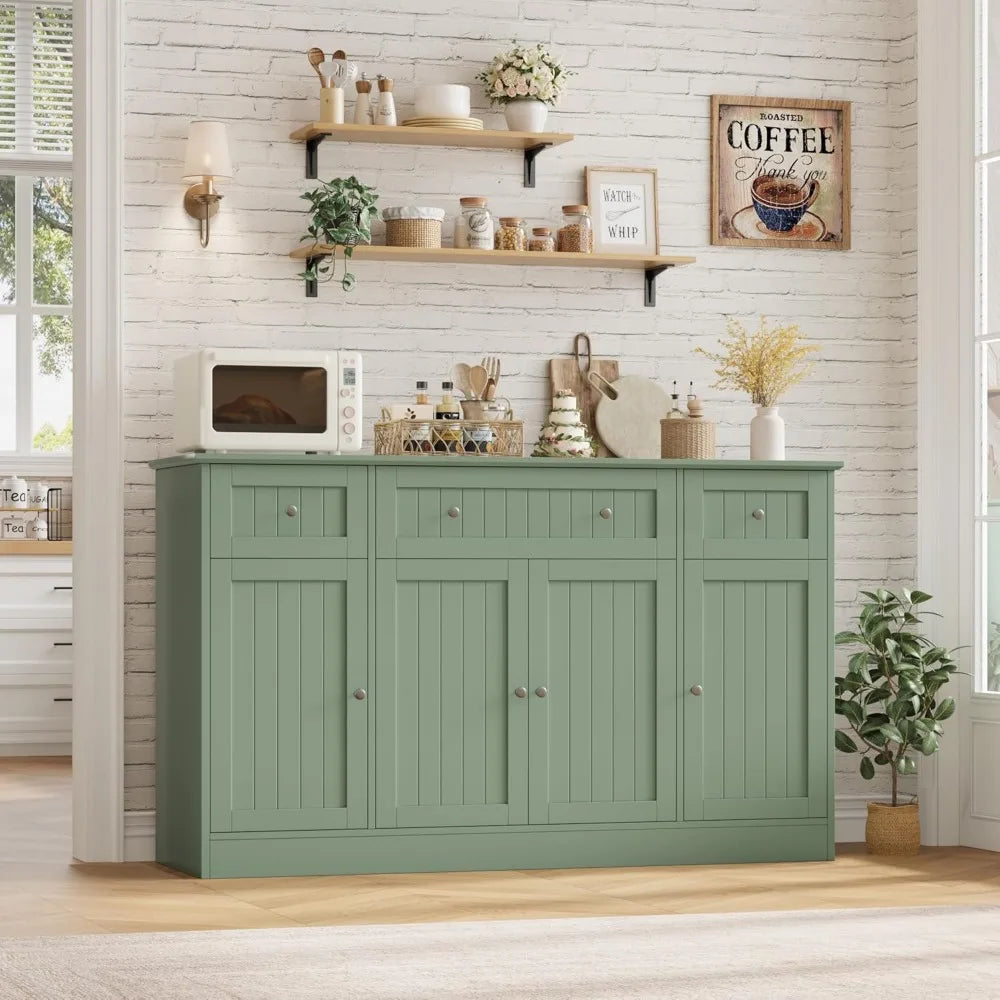 55 Inch Green Modern Sideboard Buffet Cabinet With Drawers