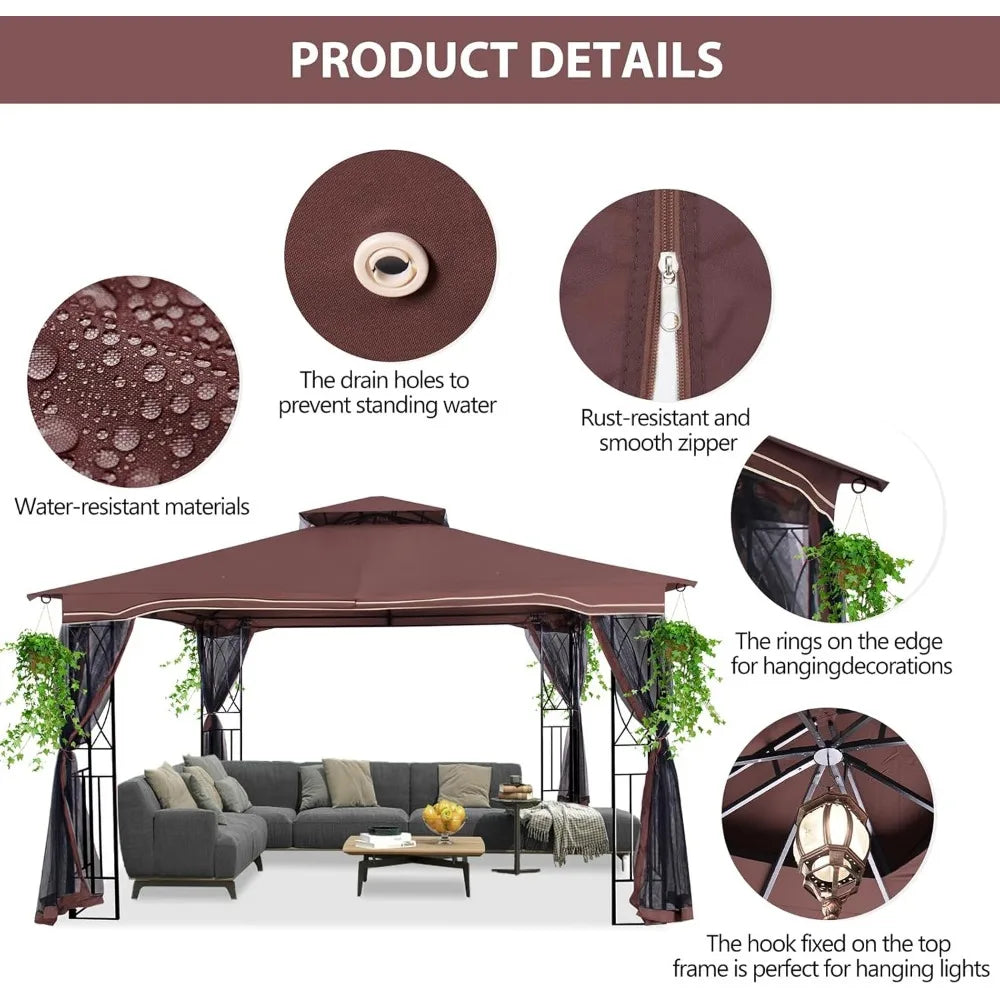 11’x 13’ Outdoor Gazebo, Double Roof Patio Canopy Garden