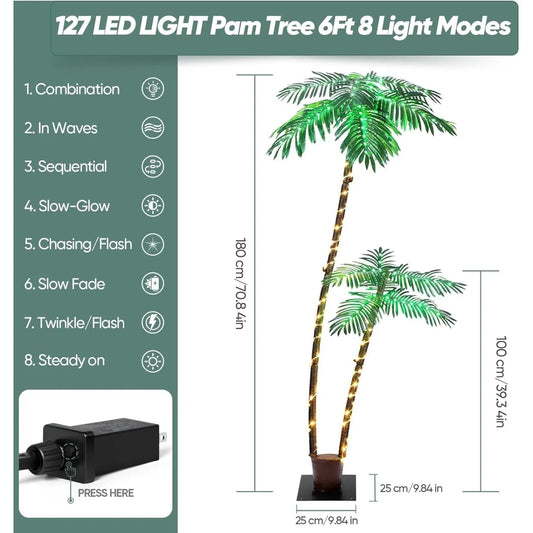 6Ft Lighted Palm Tree With 192 LEDs Solar Powered Outdoor Christmas Decor