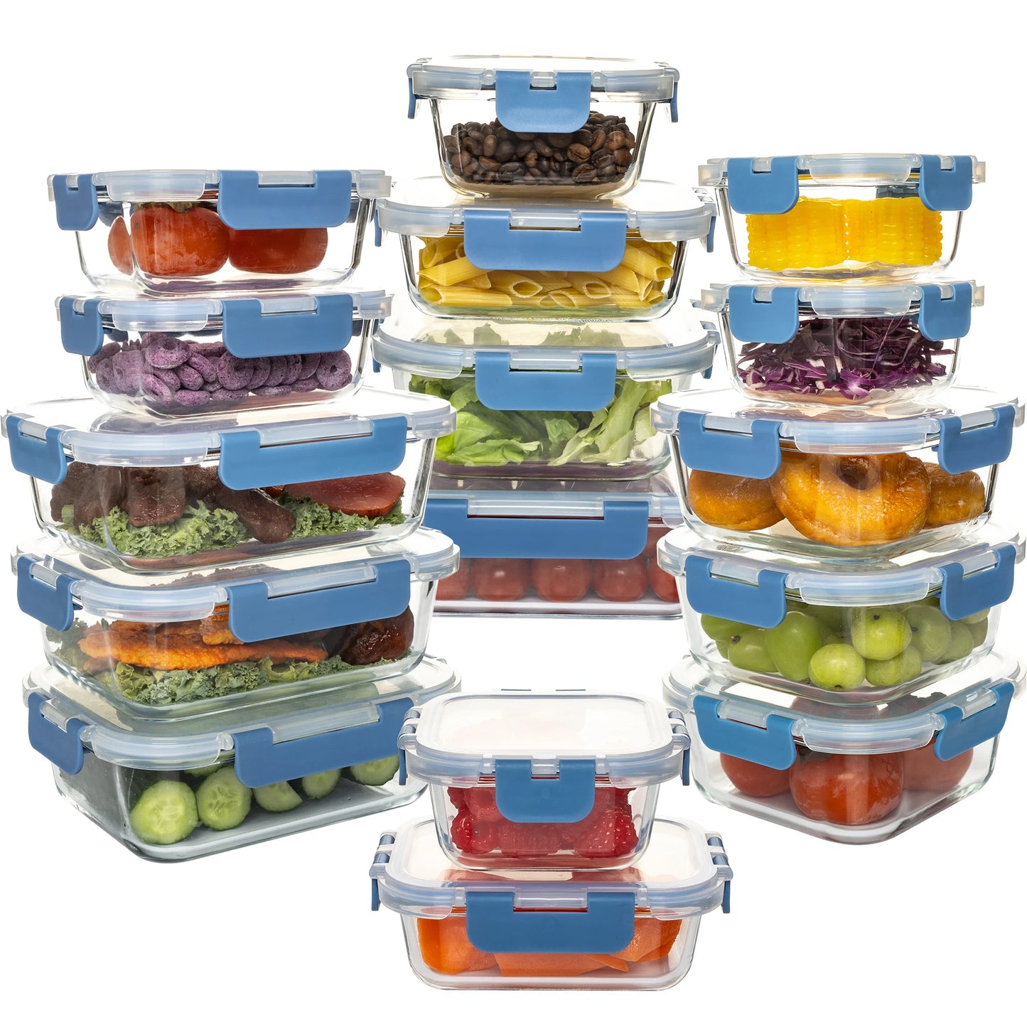 16 Piece Glass Food Storage Containers Leakproof Airtight