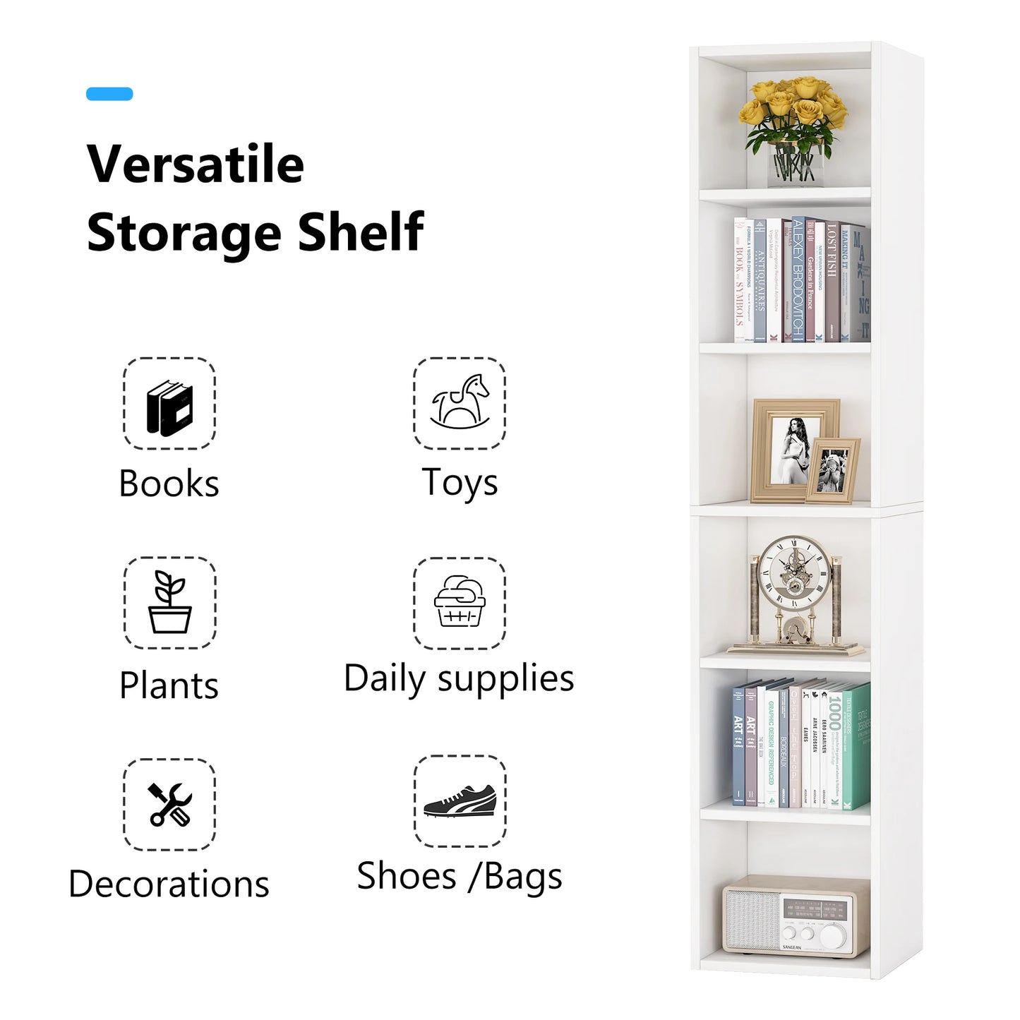 Tribesigns 70.9 Inch Tall Narrow Bookcase, Rustic Corner Bookcase with Storage, 6 Tier Cube Display Shelves for Home Office