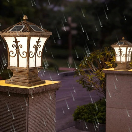 European Bronze Finish Pillar Lamp LED Solar Powered Cap Light