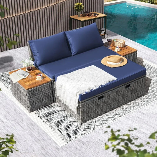 Outdoor Daybed Set Multifunctional Patio Day Bed Rattan
