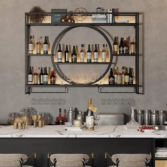 Modern Wine Storage Rack Wall Mounted With LED Light