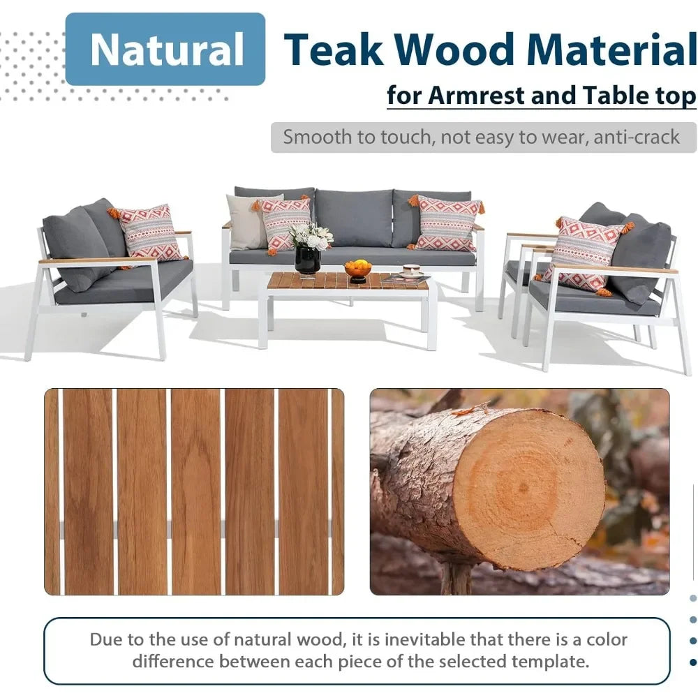 Outdoor Patio Furniture Sectional Patio Sofa Set with Teak Table