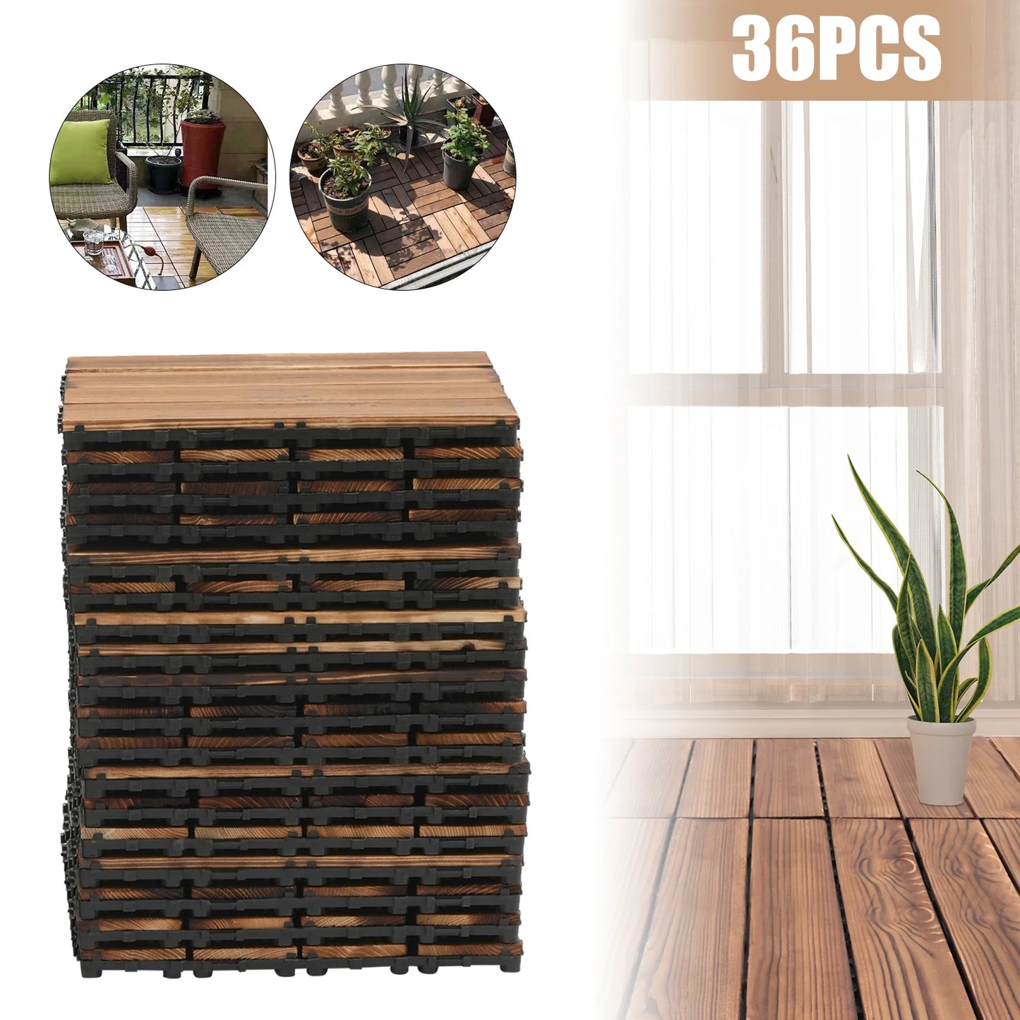 36 PCS Deck Tiles Hardwood Interlocking Patio Deck Tiles