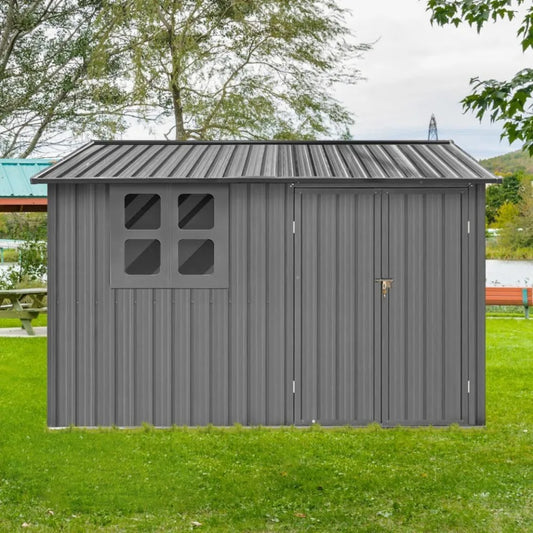 6 X 8 Ft Metal Garden Sheds With Lockable Doors Grey