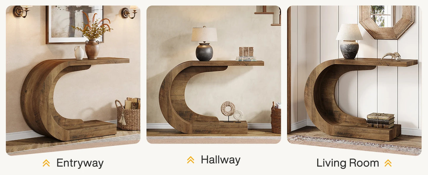 Tribesigns 43.3" Mid-Century Modern Console Table for Entryway, Wood C-Shaped Hallway Entry Accent Table for Living Room
